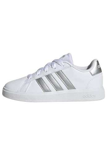 adidas Grand Court Lifestyle Tennis Lace-Up Shoes, Sneaker Unisex-Bambini e Ragazzi, White/Matte Silver/Matte Silver, 38 EU