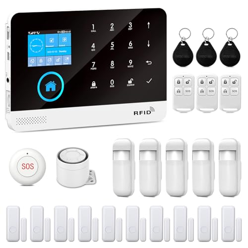 XNY Kit Allarme Casa Senza Fili 4G, Antifurto Allarme Casa WiFi con Controllo APP, Kit da 24 pezzi (Rilevatore di Movimento, Sensore per Porte e Finestre, Sirena, Telecomando) Compatibile con Alexa