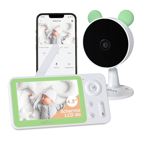 BOIFUN Baby Monitor Video, 4,3" Schermo Con Zoom 4X, Controllo Tramite APP Mobile & Monitor LCD, Rilevamento di Suoni e Movimenti, Visione Notturna (Singolo Monitor e Telecamera Singola)