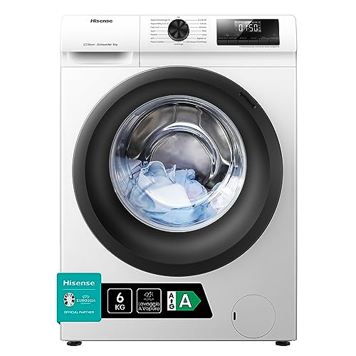 Hisense WFQE6012EVM Lavatrice Slim Carica Frontale, 6kg, Classe A, 1200 giri, Vapore, Motore Inverter