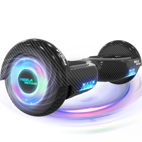 MEGA MOTION Hoverboard, 6,5 pollici con altoparlante Bluetooth e luci LED sulle ruote, adatto a bambini e adolescenti (Nero)
