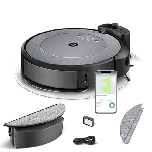 iRobot Roomba Combo i5, Robot Aspirapolvere Lavapavimenti, Mappatura Intelligente, Wi-Fi, Rilevamento Ostacoli, 2 Spazzole in Gomma Multi-Superficie, Programmabile con App e Assistente Vocale