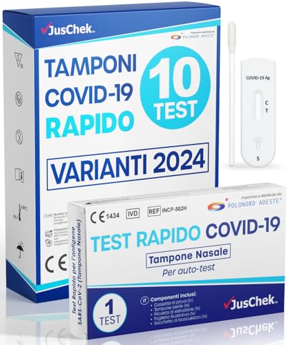 Adeste – 10 Tamponi COVID 19 rapido 2024 - Test Nasali Nuove Varianti Settembre 2024 - Sensibilità 100% a carica virale alta - Certificati per Uso Domestico - Risultato rapido