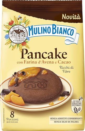 Mulino Bianco Pancake con Farina d'Avena e Cacao, Ideali per Colazione e Merenda, Senza Olio di Palma, Senza Latte e Additivi Conservanti, Ricchi di Fibre, Confezione da 8 Porzioni, 256 g