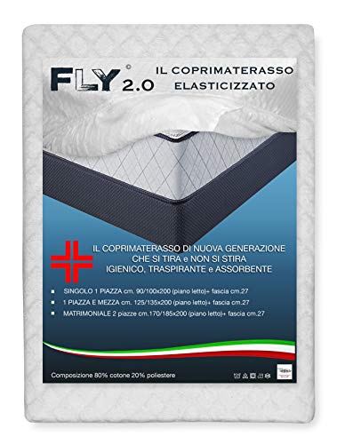 Coprimaterasso Elasticizzato Fly 2.0 Spugna Jacquard con Angoli, Traspirante, Anti-piega, Lavabile, Fresco e Caldo, Adattabile a Tutti i Materassi - MATRIMONIALE 2 PIAZZE