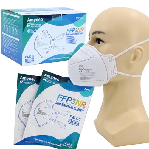 20 Mascherine FFP3 Certificate CE, Mascherina 5 Strati Senza Valvola, Maschera Facciale Protezione da Polvere e Antiparticolato, Face Mask Protettiva con Alta Efficienza di Filtraggio BFE≥99, 20 Pezzi