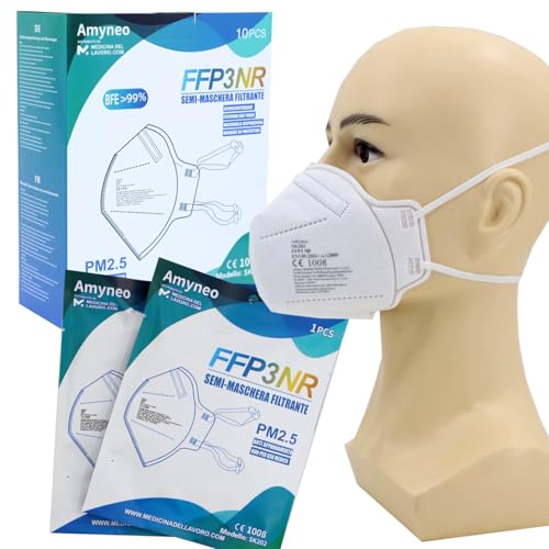 10 Mascherine FFP3 Certificate CE, Mascherina 5 Strati Senza Valvola, Maschera Facciale di Protezione da Polvere e Antiparticolato, Mask Protettiva con Alta Efficienza di Filtraggio BFE≥99, 10 Pezzi
