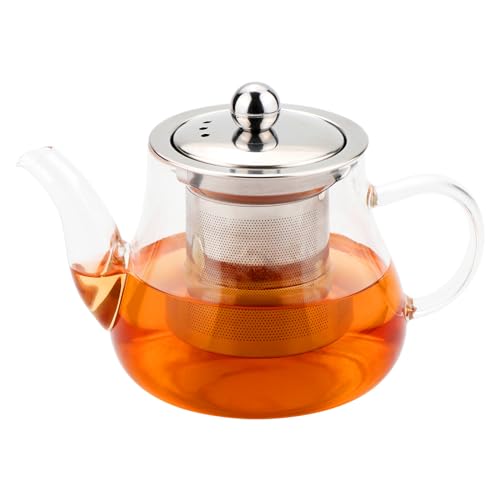 Honneeo Teiera in vetro borosilicato da 450 ml, senza gocciolamento, per 2 persone, con infusore, bollitore da cucina con filtro in acciaio inox 304, piccola teiera per foglie sfuse, erbe, frutta, tè