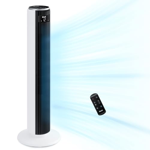 LEVOIT Ventilatore a Torre 20 dB, Potente 7.9m/s, Ventilatore Silenzioso per la Camera da Letto, Risparmio Energetico 26W, 4 Modalità, 12 Velocità, Telecomando, Timer da 1-12 ore, Oscillazione a 90°