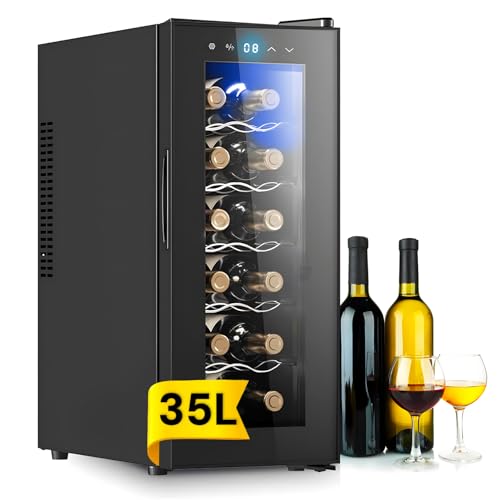 Cantinetta per 12 Bottiglie di Vino - Mini Frigo Bar Frigorifero per Vini e Bevande Wooler12 - Wintem - Temperatura regolabile da 8 a 18 °C - Design Moderno per Arredamento - Illuminazione LED