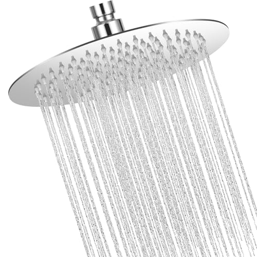 TIDEVAN 8 Pollici/20 cm Docce Fisso Rotondo Soffione Doccia a Pioggia in Acciaio Inox Soffione Doccia a Pioggia con Getti In Silicone Anticalcare 304 Acciaio Inox Ultra Sottile Soffione Doccia