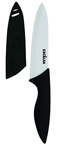 Excelsa Coltello Chef con Coprilama, Ceramica, Nero/Bianco, Lama 15 cm