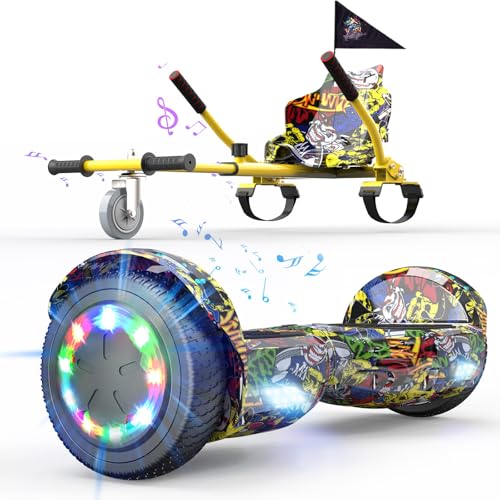 6,5" Hoverboards con Kart, Hover board con Sedile, Skateboard con Sedile per Bambini e Adulti, Batteria 4Ah, Hoverboard con Bluetooth e Luci LED, Max 15 km/h, 7KG Overboard con 5,6KG Seduta