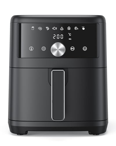 Innsky Friggitrice ad Aria Calda 6 Litri, Air Fryer con LED Touch Screen, Friggitrice Senza Olio Design Compatto, Fino A Sei Persone, 1500W, 8 Programmi, Basso Rumore, Ricette Italiane, Color Nero