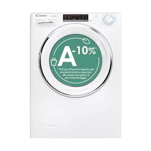 Candy Smart Pro Inverter CSO 6106TWMC1-S, Lavatrice a carica frontale, 10 KG, Classe A-10%, 1600 giri, 78 dB, Cicli Rapidi, 16 programmi, Bianco, AxLxP 85x60x58 cm