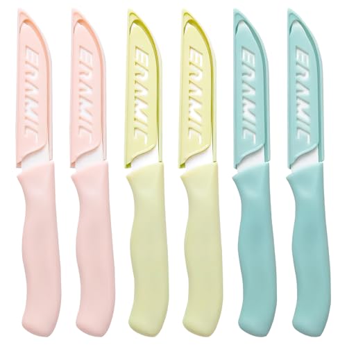 MxyVrix 6PCS Coltelli Da Cucina Coltelli Da Cucina in Ceramica, Coltelli da Spelucchino con Lama da 80mm, Manico Ergonomico, per Tagliare Frutta e Verdura, Inclusa Custodia Protettiva (6PCS)