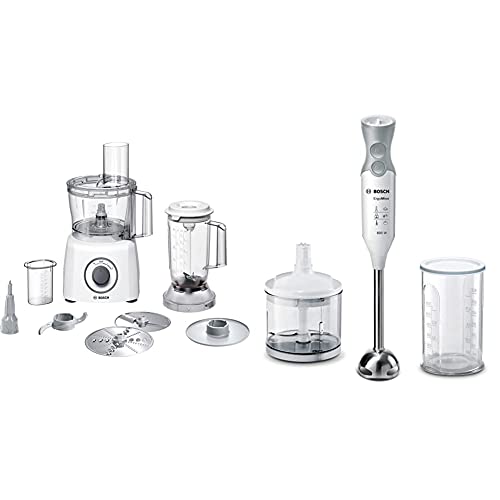 Bosch Mcm3200W Multitalent 3 Robot Da Cucina Compatto, 800W, Bianco/Grigio 375 X 220 X 260Mm & Ergommixx Mixer A Immersione, Frullatore, 600 W, 70 Decibel, Plastica, 12 Velocità, Bianco