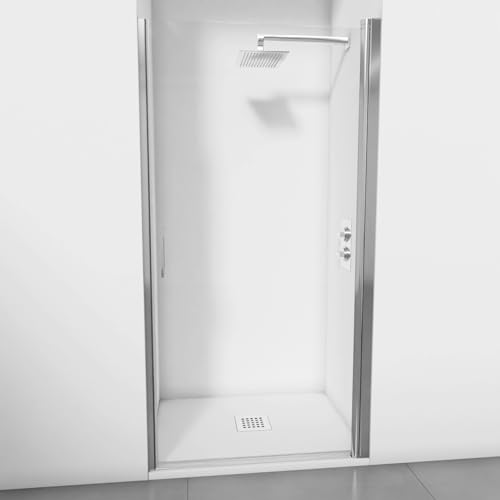 Box doccia – Nicchia cabina Doccia porta battente - Senza profili inferiori - Vetro temperato trasparente 6 mm anticalcare - Telai argento lucido - Larghezza adattabile 56-60 cm - Altezza 195 cm