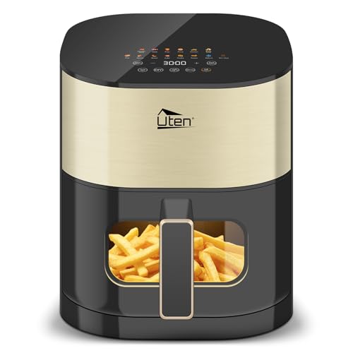 Uten Doppia Resistenza Friggitrice ad Aria 5,5 L con Finestra, Schermo Colori, 14 Menu Preimpostati, Avvio Ritardato, Filtro dell'olio, 2 Resistenza Controllare Indipendente, Cibo Senza Capovolgimento
