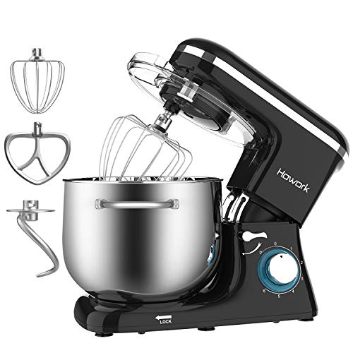 HOWORK Impastatrice Planetaria 1500W 8Litri 6 Velocità Robot da Cucina con uncino impastatore e mescolatore in alluminio, frusta in acciaio INOX, coperchio paraschizzi, Nero