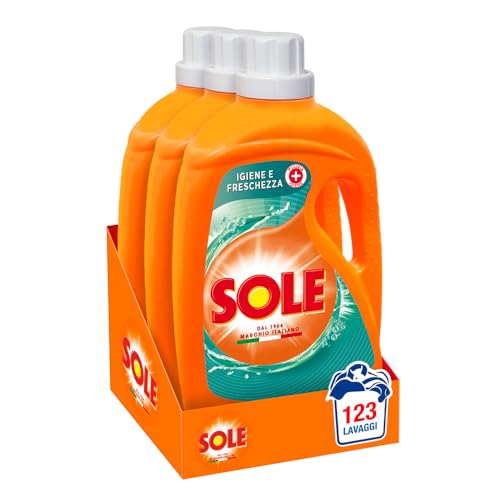 Sole Detersivo Lavatrice Igiene e Freschezza 123 Lavaggi, Formula igienizzante, Detersivo Lavatrice Liquido Igiene e Freschezza rimuove le macchie a basse temperature (Confezione da 3 x 41 lavaggi)