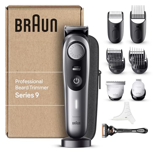 Braun Series 9 Rasoio Elettrico Barba Con Lama Barba Problade E Strumenti Professionali, Regolabarba Uomo 40 Lunghezze, Base Di Ricarica E Custodia Esclusiva, BT9440 Grigio