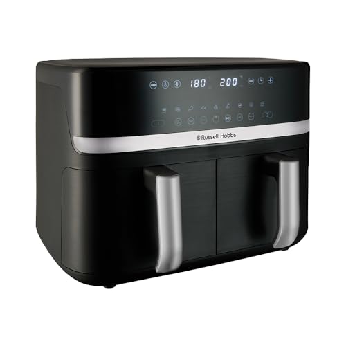 Russell Hobbs Friggitrice ad Aria Doppia 9L, Rapida (2 zone/Cestelli, Silenziosa, 9 Programmi) Satisfry (Lavastoviglie ok, 200℃, senza Olio, Arrostire, Panificare, Grigliare, Mantenere caldo) 27681-56