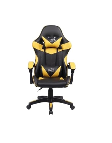 Generico SEDIA DA GAMING, PELLE SINTETICA, CON ROTELLE CUSCINO SUPPORTO E POGGIAPIEDI (GIALLO)