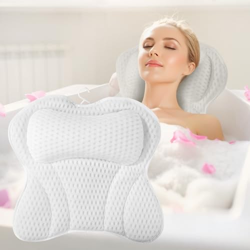 Cuscino Vasca Da Bagno,Cuscino da Bagno,Per Vasca Da 4D Mesh,Con 6 ventose per rilassarsi per sostenere il collo, le spalle, la testa e la schiena, per la spa di casa (Bianco)