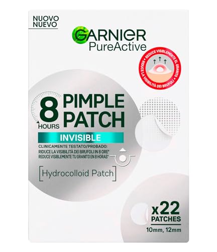 Garnier Pure Active Pimple Patch 8 Ore Riduce la Visibilità del Brufolo Assorbe il Sebo in Eccesso Ultra-Sottile e Invisibile sulla Pelle in Due Misure per Tutti i Brufoli - 22 Patch