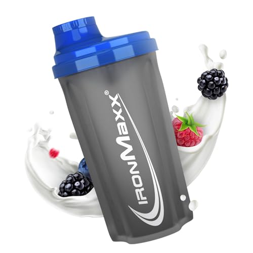 IronMaxx Protein Shaker - Blu/Grigio 700ml |Shaker Proteico con Tappo a Vite, Setaccio & Scala Graduata |a prova di perdite, lavabile in lavastoviglie & privo di plastificanti BPA e DEHP