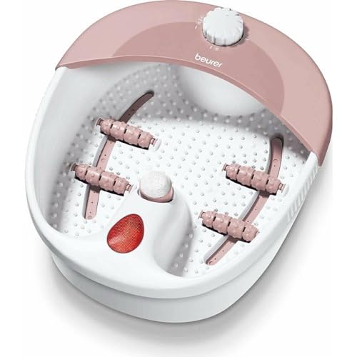 Beurer FB 20 Pediluvio Con Idromassaggio Plantare E Accessori Pedicure, Massaggio di riflessologia riattivante della circolazione, calore attivabile, colore Rosa e Bianco