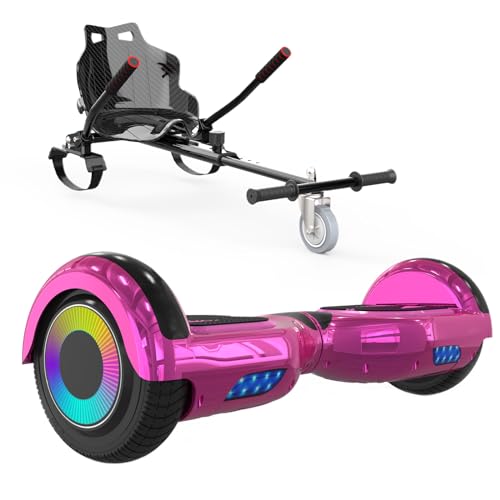 ELEKGO hoverboards para niños, hoverboard autoequilibrado de dos ruedas de 6,5 pulgadas con go-kart, con luces LED, altavoz Bluetooth, regalo para niños y adolescentes (Pink+black KT)