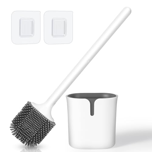 Blendura Scopino Bagno WC, Scopettino Bagno Silicone Spazzolone WC Montaggio a Parete in Piedi, Scopino WC con Staffa ad Asciugatura Rapida Anti-goccia