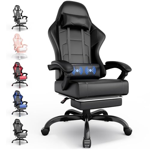 TRIUMPHKEY Sedia da Gaming Massaggiante,Sedia Gamer con Poggiapiedi Telescopico,Regolabile 90-150°,Poltrona da Gaming con Poggiatesta e Cuscino Lombare,Sedie da Ufficio,Portata 150kg(Nero)