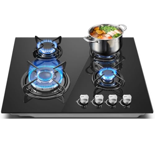 TopStrong Piano Cottura 4 Fuochi Gas, Piano Cottura Vetro Incasso, Protezione Flame-Out, 8060W, Nero, 220-240V