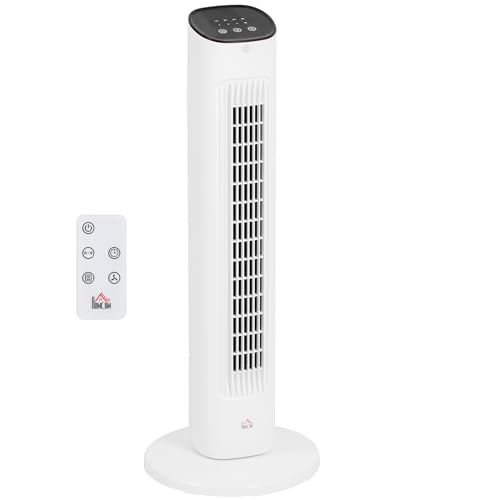 HOMCOM Ventilatore a Torre con Telecomando e 3 Velocità, Ventilatore a Colonna con Timer 15 Ore, Oscillazione e Modalità Silenzioso, Bianco
