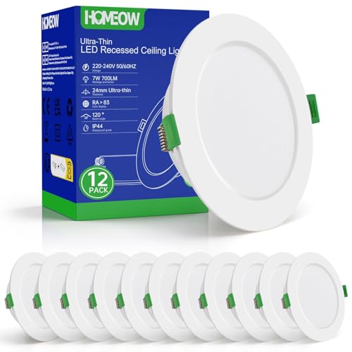 HOMEOW 12x Faretti LED da Incasso per Cartongesso, 220V 7W 6000K Luce Fredda Faretti LED Interno da Incasso, IP44 Faretti LED Soffitto Incasso per Bagno, Diametro 118mm, Diametro foro 95-110mm