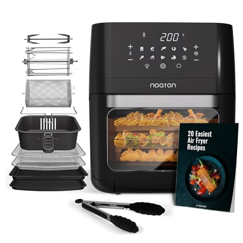 Noaton A120 Ultra Pro Friggitrice ad Aria Calda 12L, Friggitrice senza olio, Incluso ricettario e pinze da cucina 26 cm, 1800W, 10 programmi, Display digitale, Compatta, per 1-4 persone, Nero
