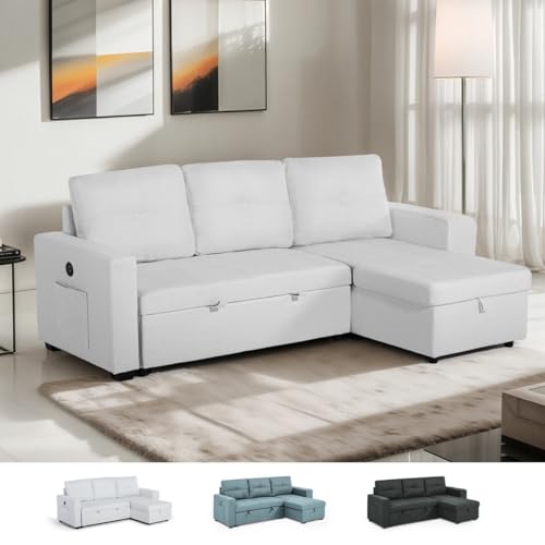 Produce Shop Divano Letto 3 posti con penisola Contenitore USB-C libreria Civis - Bianco