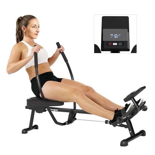 SPORTNOW Vogatore idraulico con 12 livelli di resistenza Vogatore con schermo LCD e pedale antiscivolo, portata massima 130KG, allenamento cardio a casa, nero