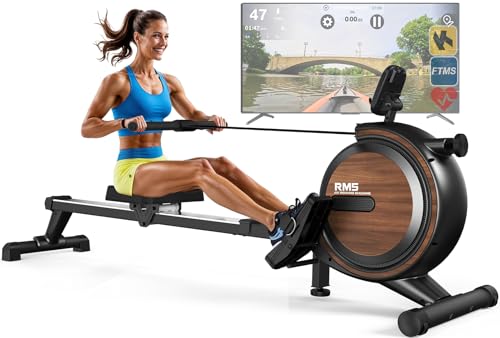 ORISYN Vogatore domestico con resistenza magnetica, vogatore con computer Bluetooth, supporto per tablet regolabile, peso 170 kg (nero con legno)