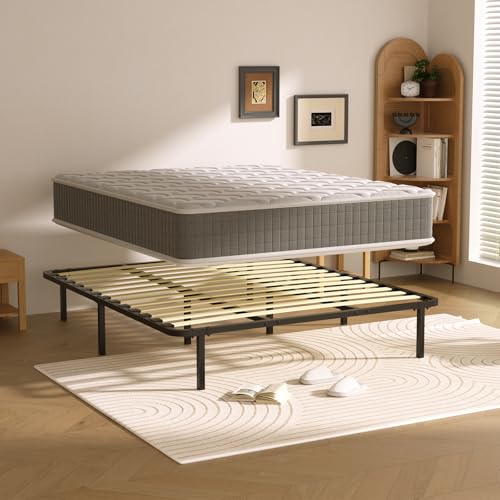 DEWINNER Letto Completo | Materasso a Memoria 30cm | Rete a Doghe 120x190cm | Alto 35cm, con 8 piedi, 13 doghe, Facile da montare, Ortopedico, Antiacaro, Grigio，Letto una piazza e mezza