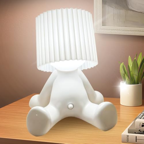 KUWUNG Lampada da Comodino, Lampada da Tavolo Senza Fili, Piccola Luce Notturna, Abat Jour da Comodino, Lampada Comodino Ricaricabile, A Little Shy Man Creativa Lampade da Tavolo LED