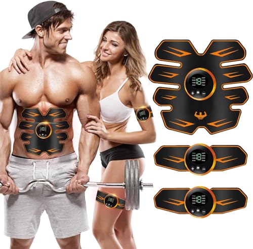 EMS Elettrostimolatore Muscolare, Allenatore Addominale per la Stimolazione Mirata dei Muscoli Addominali con Schermo LCD Allenatore Muscolare Portatile Ricaricabile USB Adatto per Donne e Uomini