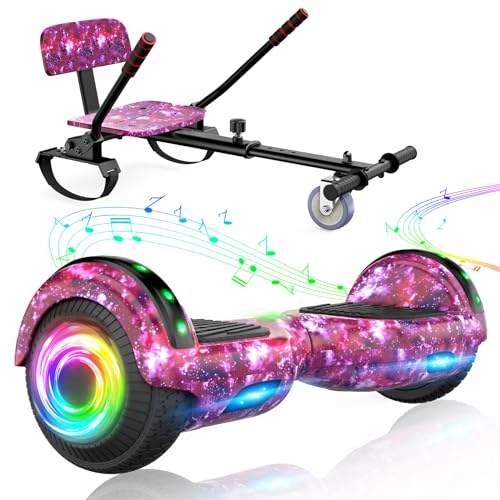 SISIGAD Hoverboard Kart, Hoverboard All Terreno Auto-bilanciato da 6.5" Pollici con Altoparlanti Bluetooth e Luci LED Hoverboard Bambino