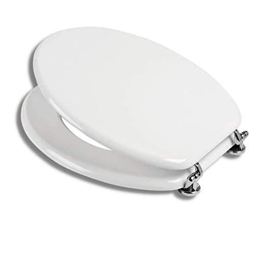 EM Originale Sedile Copri Wc Igienico Bianco Universale Tavoletta Copriwater MDF Rivestito Cerniere Regolabili 44x38X 2.8 cm