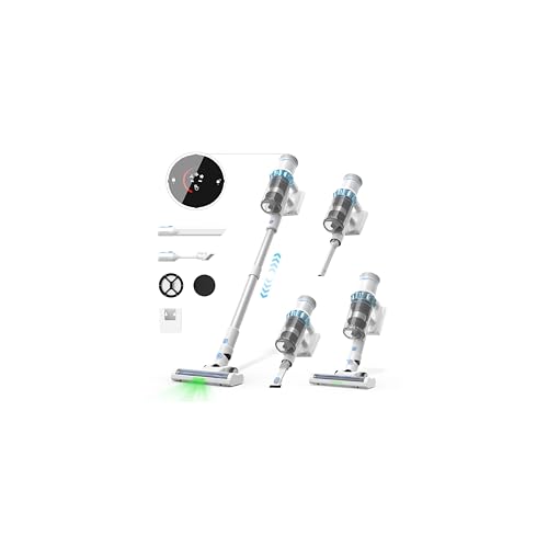 Vozascly Aspirapolvere Senza Fili, 45KPA/550W/60Min Scopa Elettrica Senza Fili con Display Intelligente e Anti-Avvolgimento, Luce LED Verde, Aspirapolvere potente per Pavimenti/Tappeti/Peli Animali