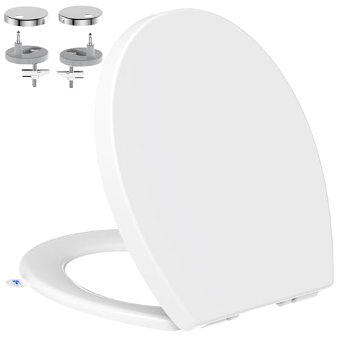 Tavoletta WC Universali O Forma, YEAUPE PRO Copriwater, Sedile WC Chiusura Ammortizzata con Sgancio Rapido a un Pulsante, Plastica Facile da Pulire, Bianco, 44,6 x 37,2 x 4,3 cm