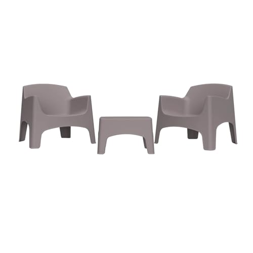 Totò Piccinni Set IBIZA 2 Poltrone impilabili e Tavolino in polipropilene dal design moderno MADE IN ITALY (Tortora, 2 Poltrone e Tavolino)